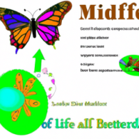 A markdown file with strict text and the rigid formatting elements comming to life by becoming the more colorful and more curvy represenation of what they decribe which is the metamorphic lifecycle a butterfly starting with the butterfly laying an egg which hatches into a caterpillar which forms a cacoon and the the buterfly comming out of it.
