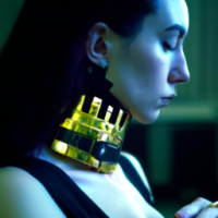 cyberpunk, woman wearing watch, wearing crown,